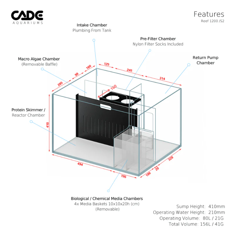 CADE Reef S2 Classic 1200 (Black/White) (120x70x60cm) - Image 9