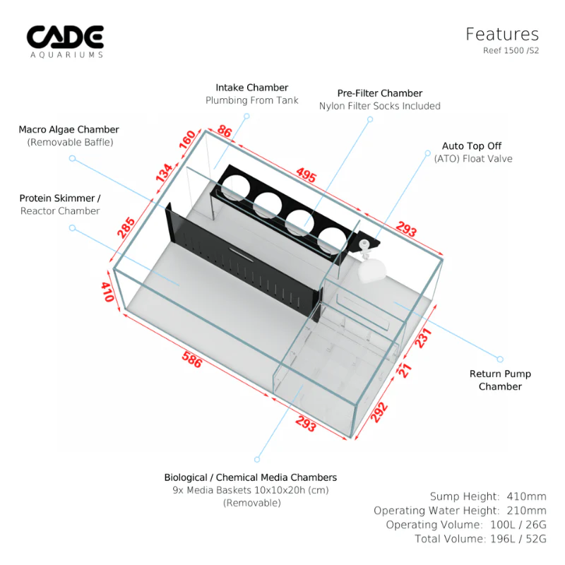 CADE Reef S2 Classic 1500 (Black/White) (150x70x60cm) - Image 4