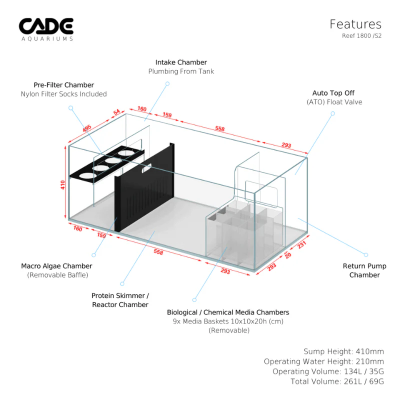 CADE Reef S2 Classic 1800 (Black/White) (180x70x60cm) - Image 6