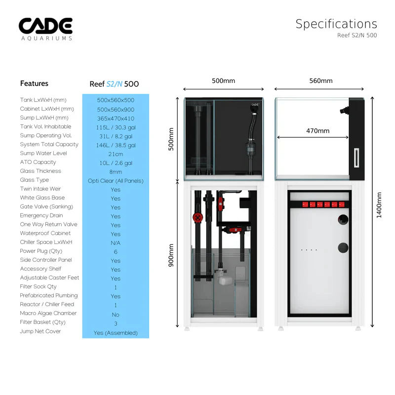 CADE Reef S2 Classic 500 (Black/White) (50x56x50cm) - Image 3