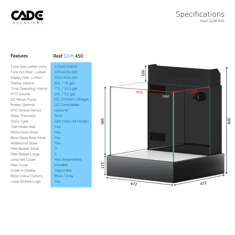 CADE Reef S2/M 450 Mini (Black) (45x45x38.5cm) - Image 5