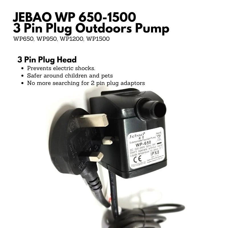 JEBAO 3 Pin Plug Outdoors Pump (2m Weather Proof Cable) - 650-1,500(L/Hr) - Image 3