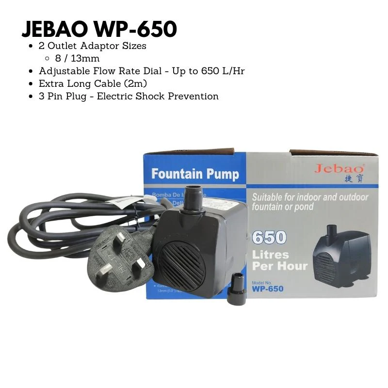 JEBAO 3 Pin Plug Outdoors Pump (2m Weather Proof Cable) - 650-1,500(L/Hr) - Image 6