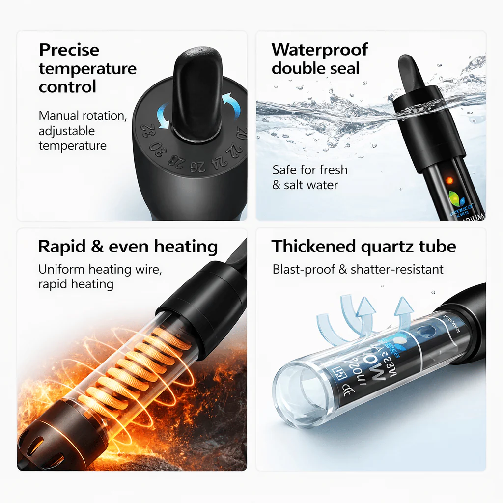 Jeneca AL-3201 Aquarium Heater (25W/50W/100W/150W/200W/300W) – Automatic Heater with Safety Quartz Glass Tube - Image 3