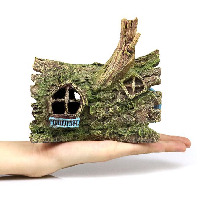 RQ001 Wooden House Aquarium Decoration 14x11x13cm - Image 3