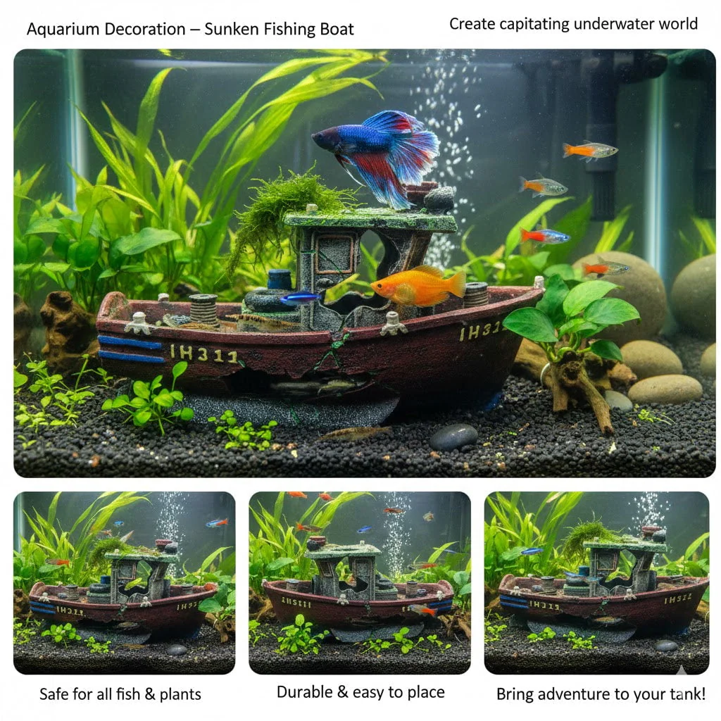 RQ20801 Boat Aquarium Decoration 23.5x10x12.5cm - Image 2