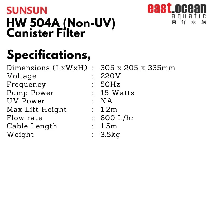 SUNSUN HW 504A / 505A - 6W Canister Filter (Non-UV) - Image 5