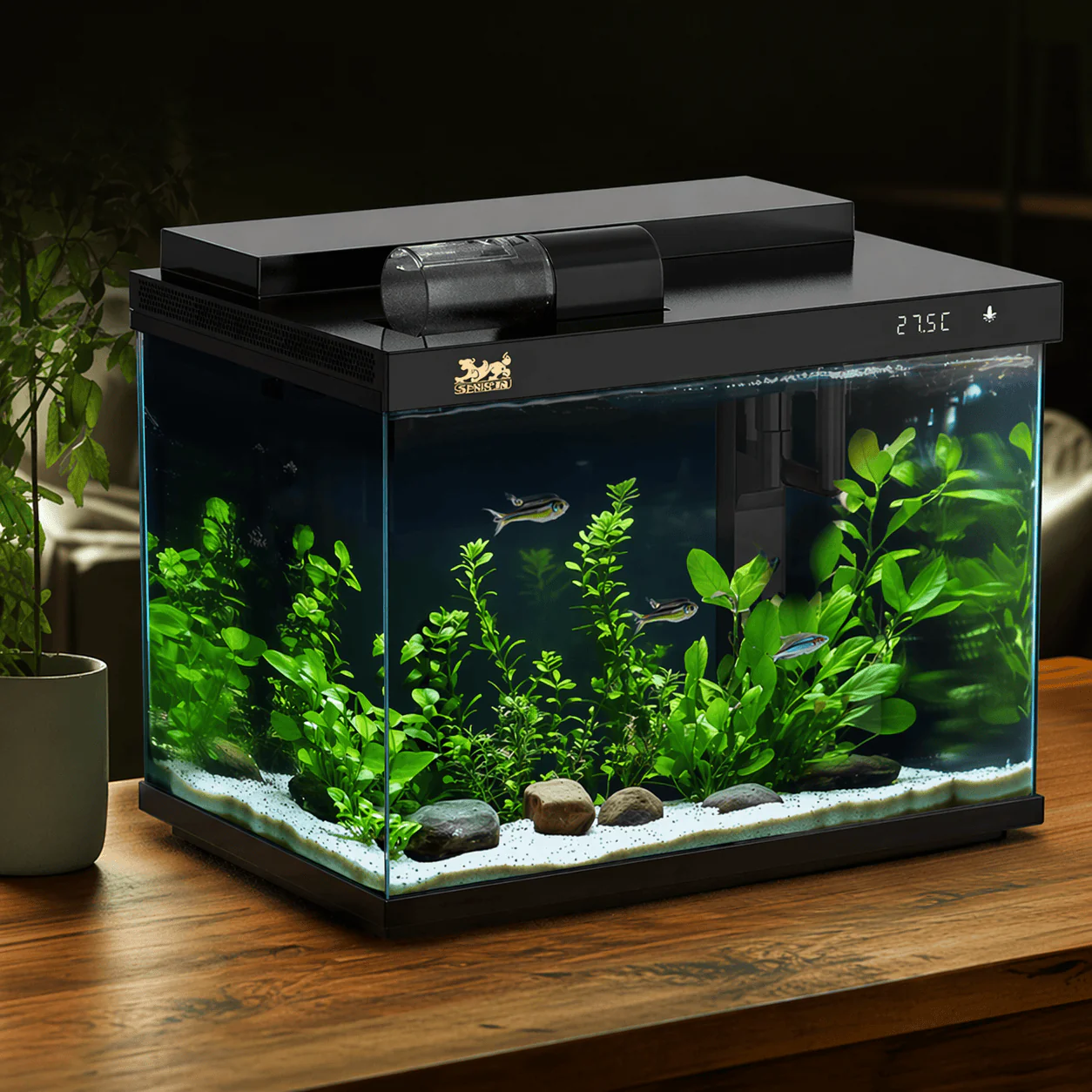 SUNSUN LEA-380/480A Black - Ultra Clear Desktop Aquarium Tank with Built-In Filter & LED Light - Image 8