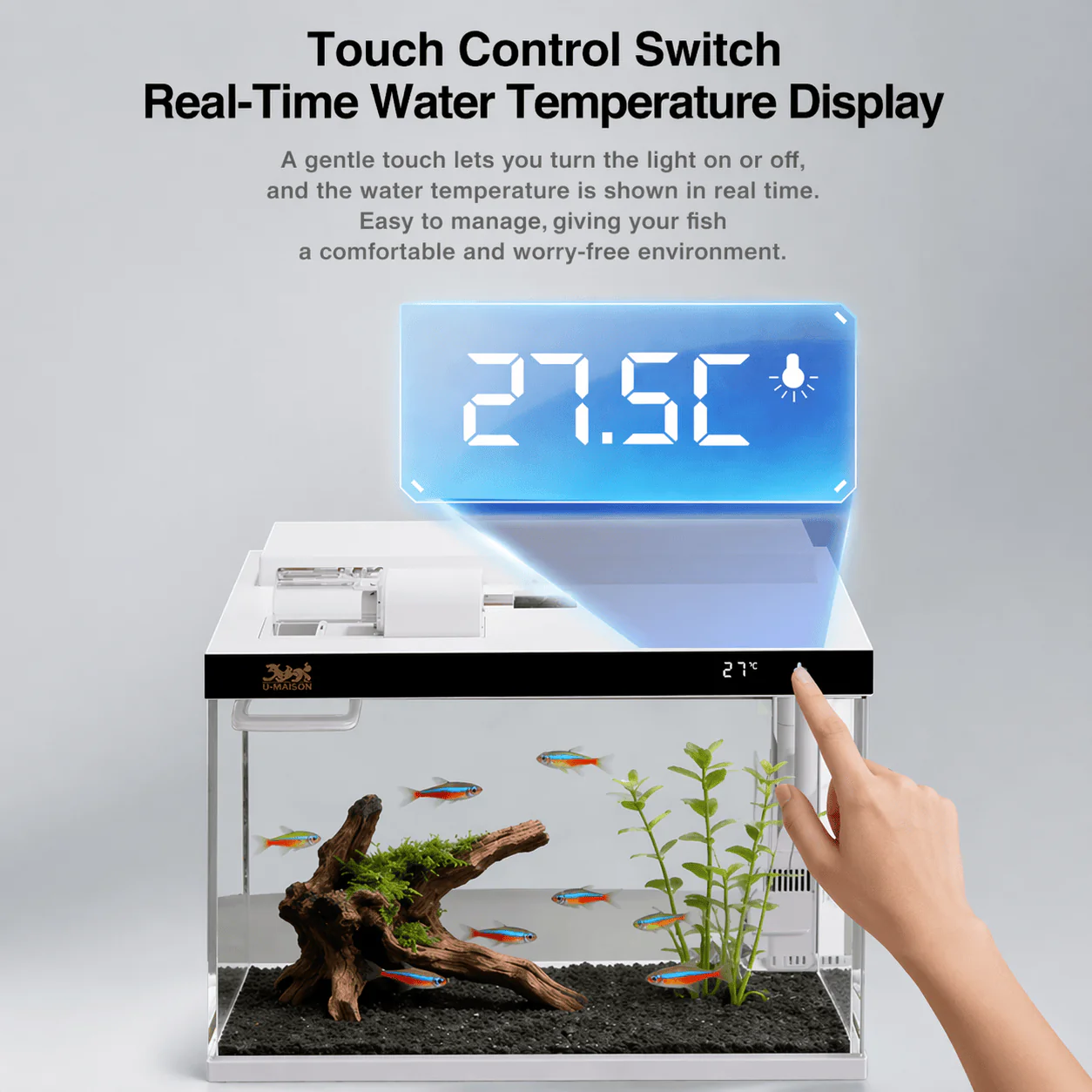 SUNSUN LEA-380/480A White - Ultra Clear Desktop Aquarium Tank with Built-In Filter & LED Light - Image 10