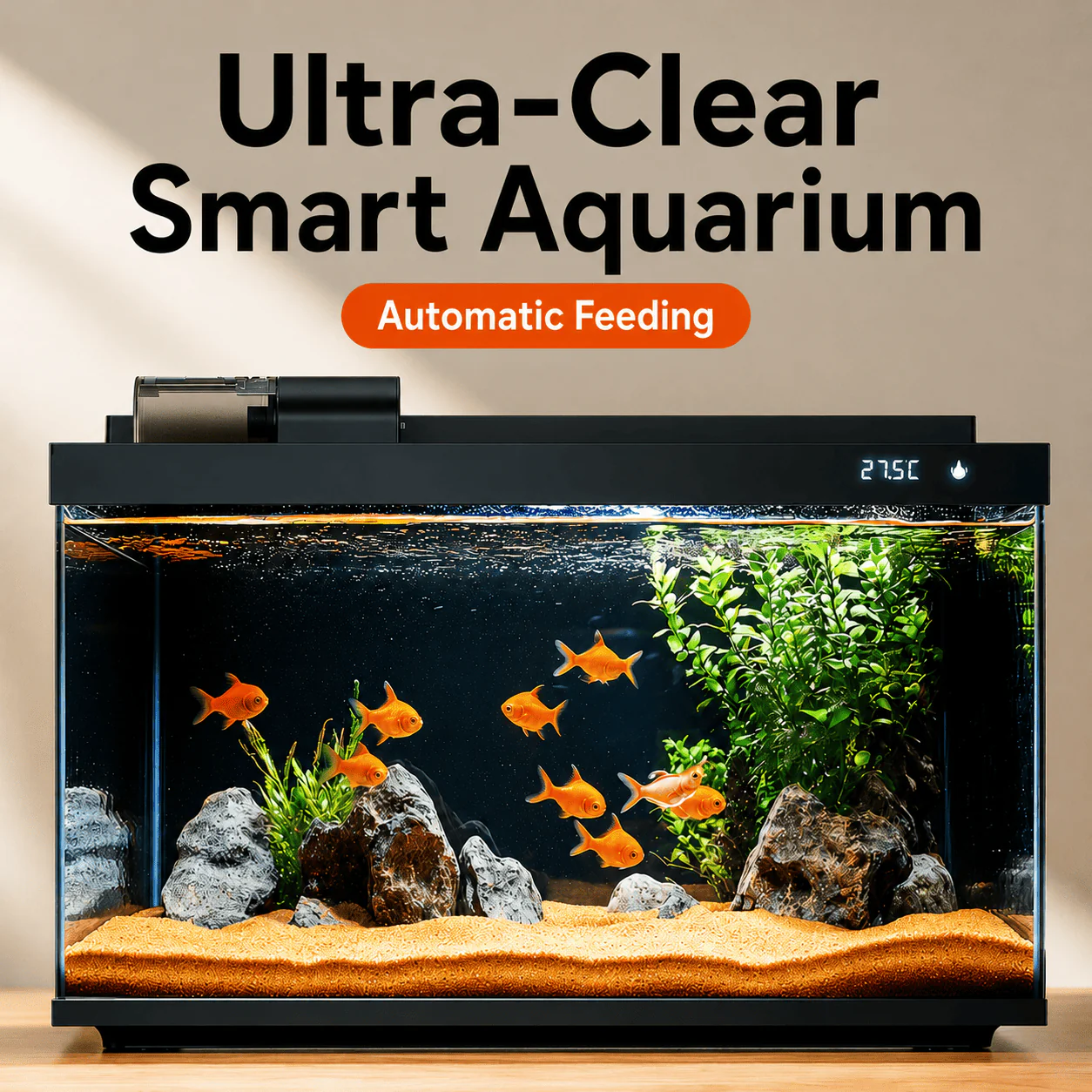 SUNSUN LEA-380/480A White - Ultra Clear Desktop Aquarium Tank with Built-In Filter & LED Light - Image 3