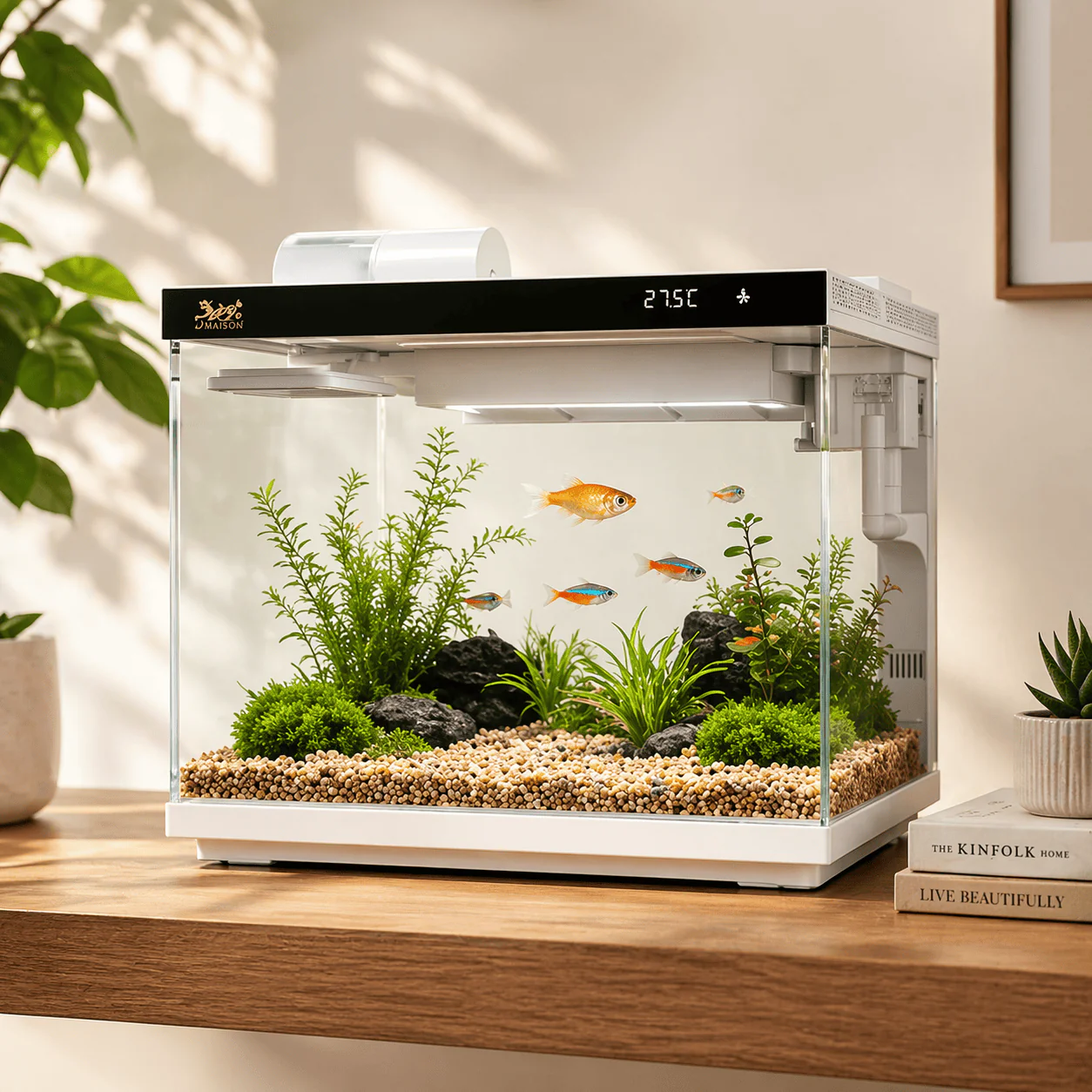 SUNSUN LEA-380/480A White - Ultra Clear Desktop Aquarium Tank with Built-In Filter & LED Light - Image 8