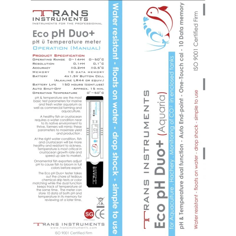 TRANS INSTRUMENT Eco pH Duo +M pen (pH/temp test with memory function) - Image 2