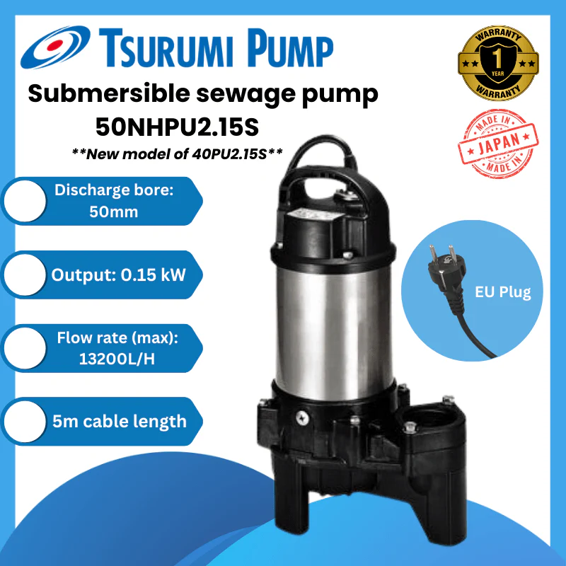 Tsurumi Submersible Sewage Pump - 50NHPU2.15S (No Float)