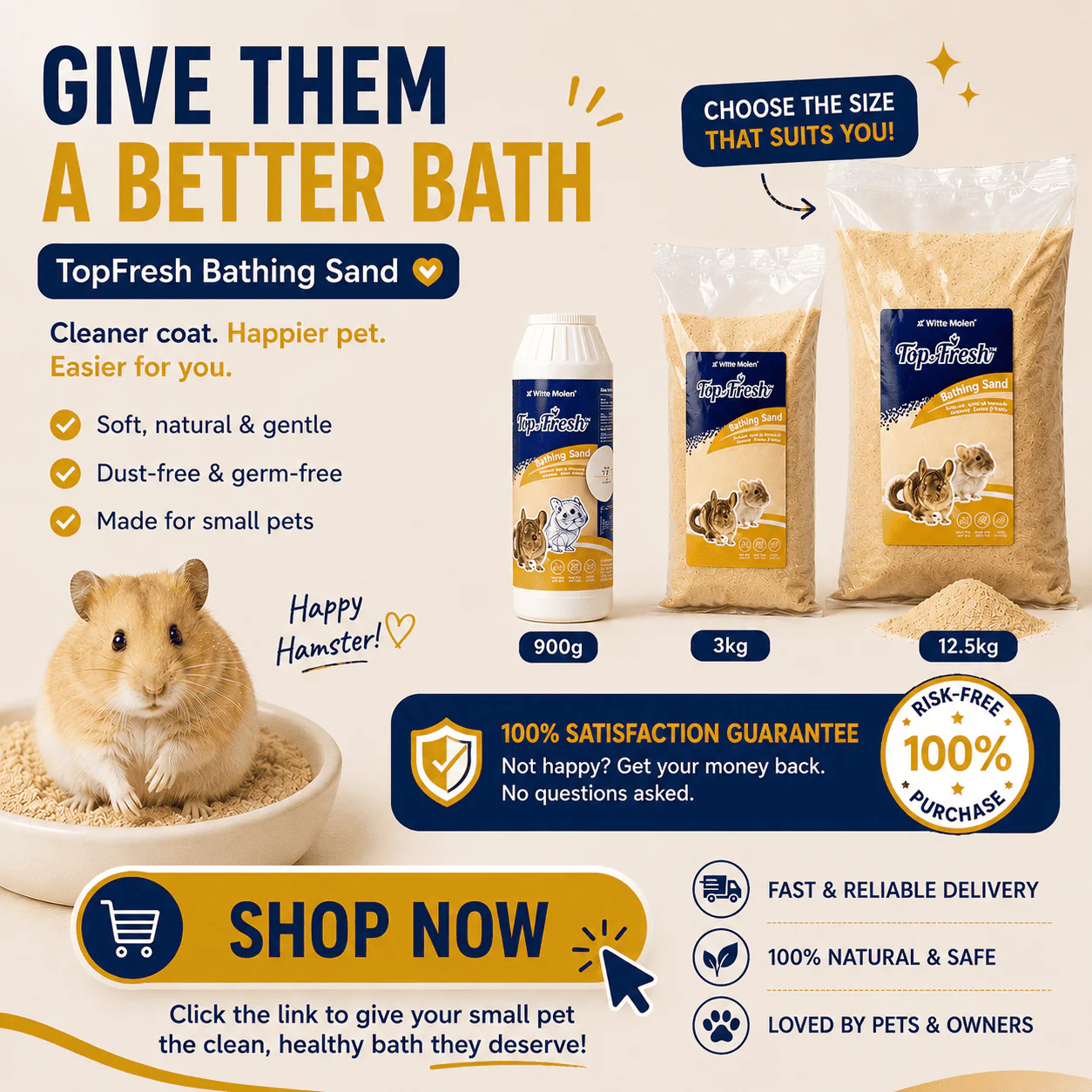 WITTE MOLEN TopFresh Chinchilla Bathing Sand | Dust Free Small Animal Sand Bath - Image 2